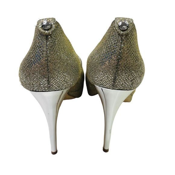 Michael Kors Gold Glitter Milan Platform Peep-Toe Pumps - Size 8.5 - Picture 11 of 16